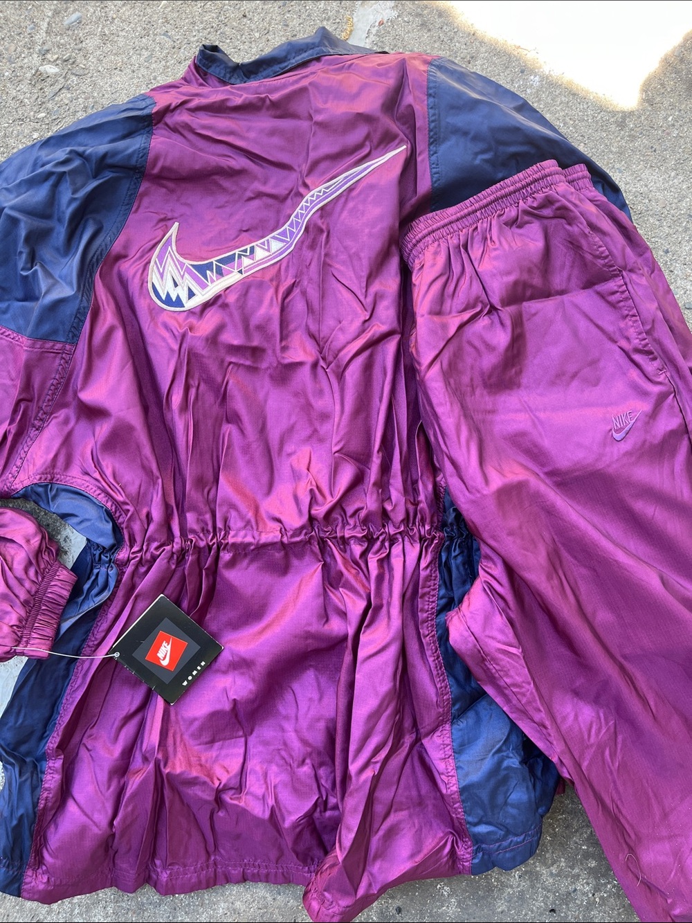 VINTAGE deadstock Nike Purple SET pants Bomber Jacket with embroidered Swoosh